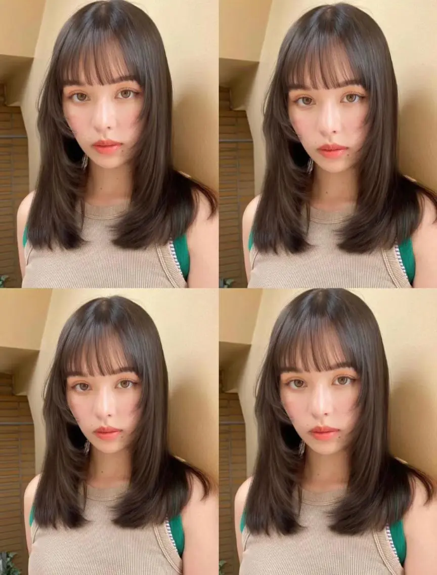 ミディアム カラー カット ヘアカラー トリートメント Saki/レイヤー/ 柔色カラー/顔まわりのヘアスタイル