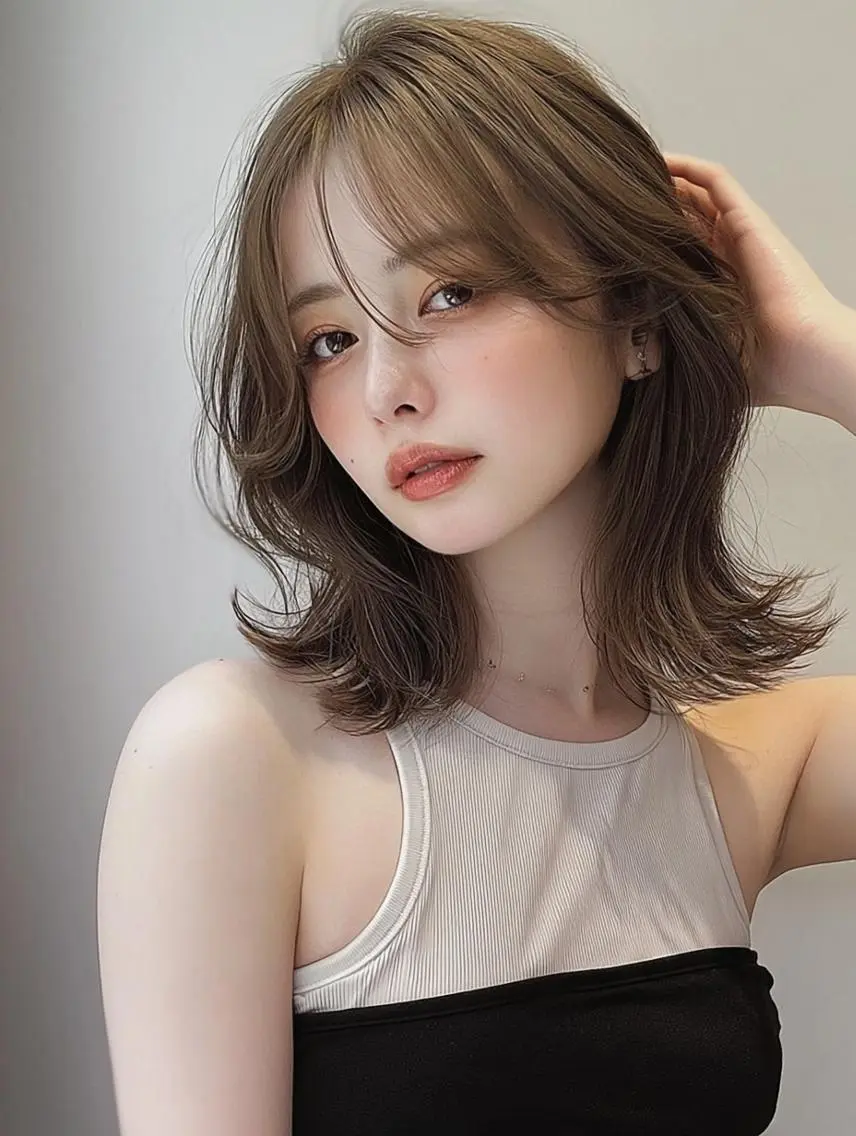 ミディアム 顔周りカット 髪質改善 韓国風ヘア レイヤーカット カット ヘアカラー FOCUS JAPAN2のヘアスタイル