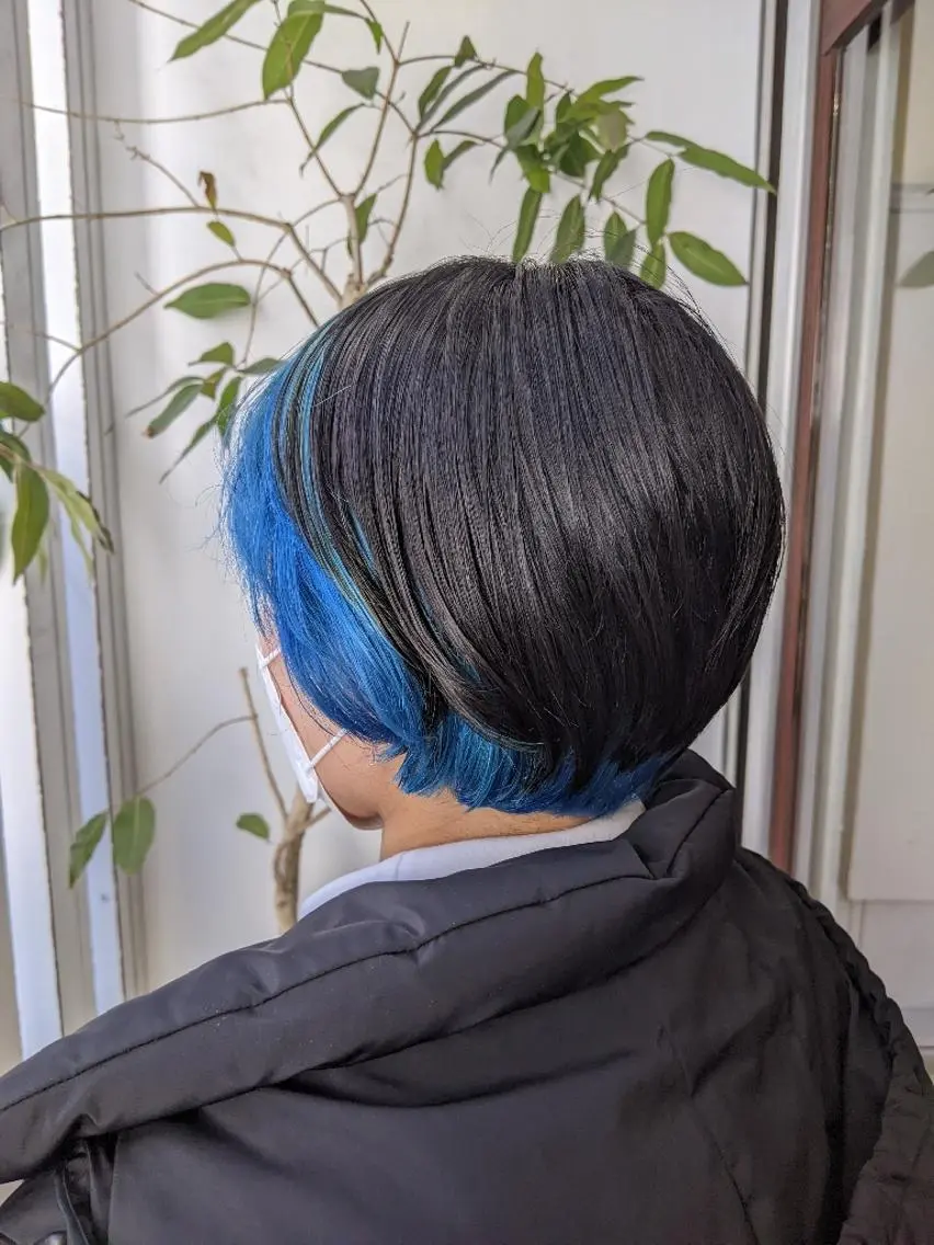 ショート カラー ミストバング ブリーチ ブルーカラー フェイスフレーミング インナーカラー 髪質改善&白髪ぼかし カラー♡店長みやけ♡のヘアスタイル