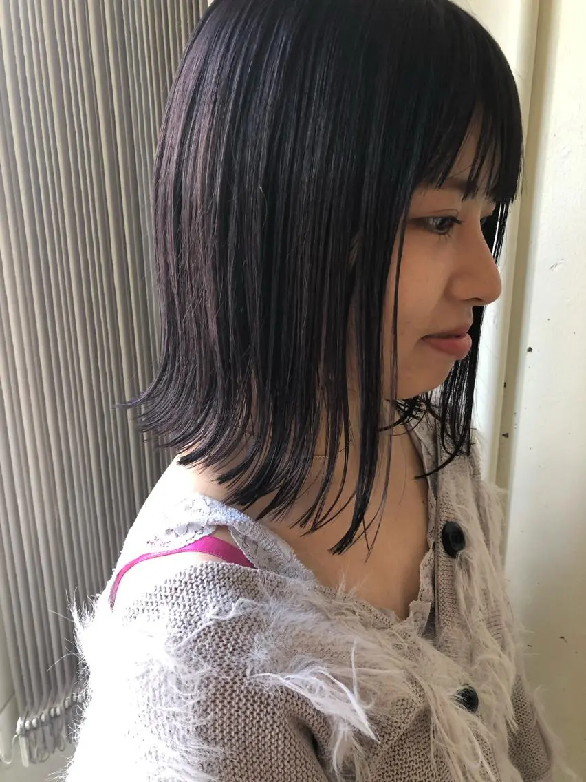 ミディアム カラー バイオレットカラー パーマ美容師 hanaのヘアスタイル