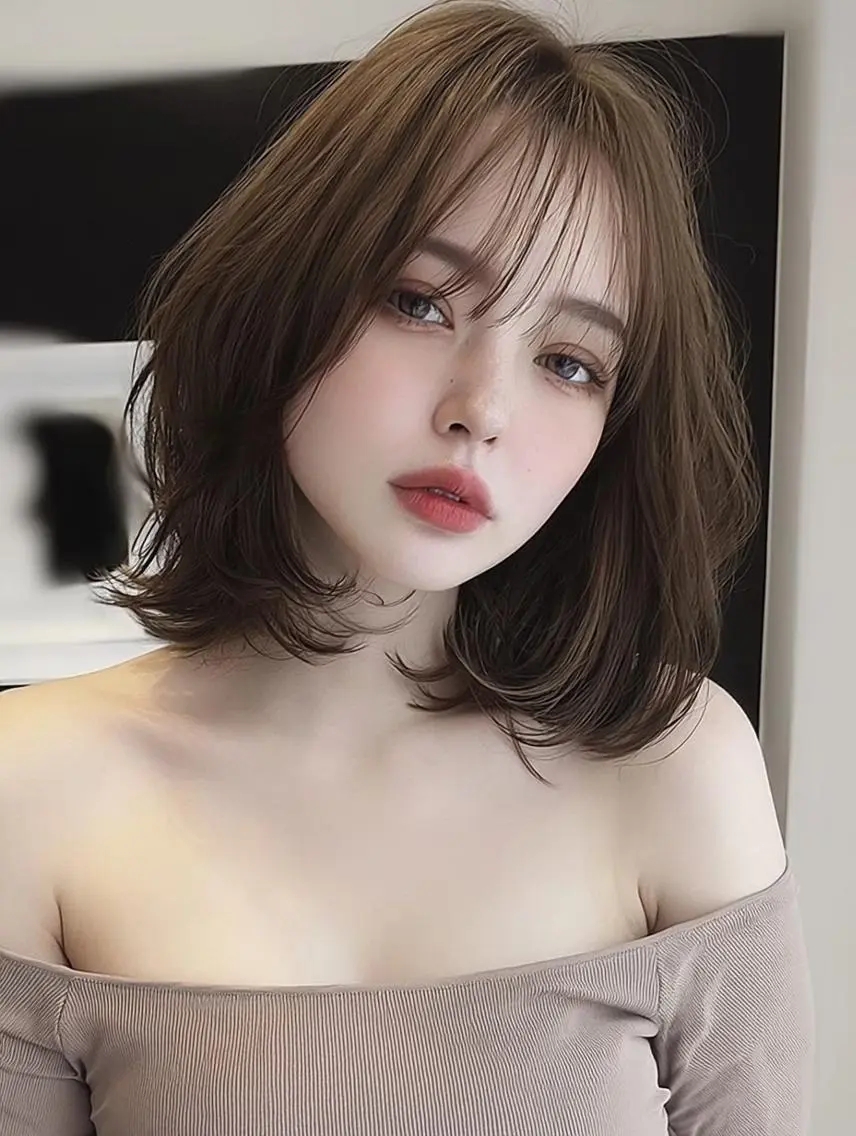 ミディアム ボブ 顔周りカット 髪質改善 韓国風ヘア レイヤーカット 艶カラー/レイヤー Nanami🎀のヘアスタイル