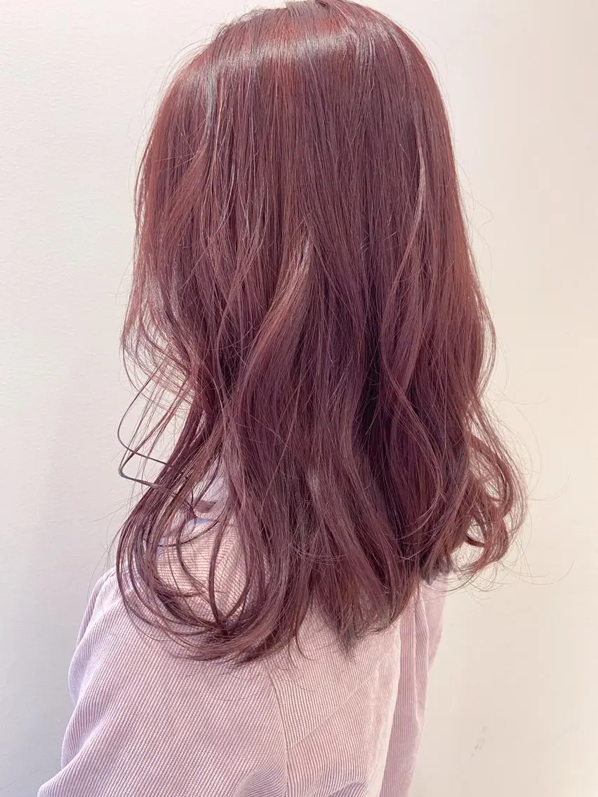 セミロング カラー ヘアアレンジ 黒髪 カシス ピンクカラー 卒業式のヘアスタイル 天神レイヤーカット No.1💖マユカのヘアスタイル