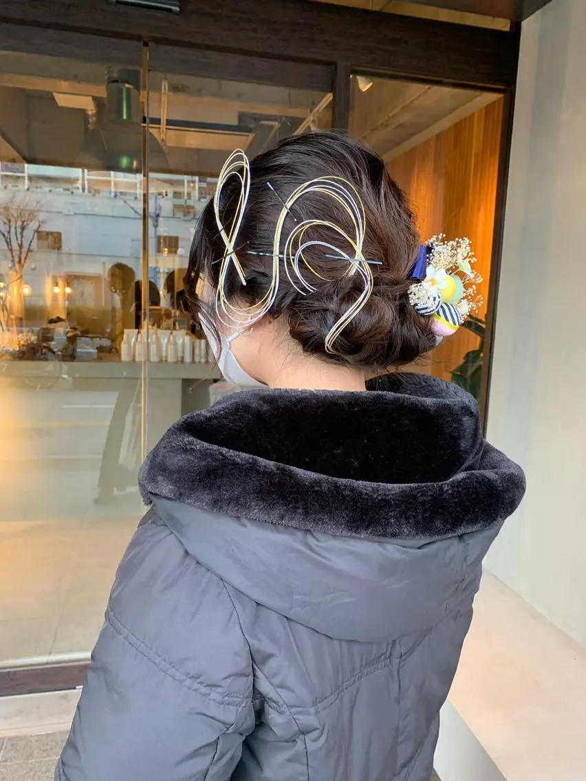 ミディアム ヘアアレンジ 成人式 カット ヘアカラー ピンクカラー/ mana🎀のヘアスタイル