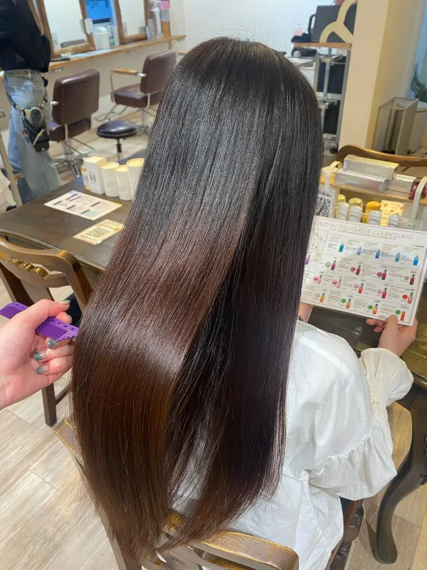 ロング カラー ヘアアレンジ 髪質改善 トリートメント 酸熱トリートメント niconail 🧣ayu 📍烏山のネイルデザイン