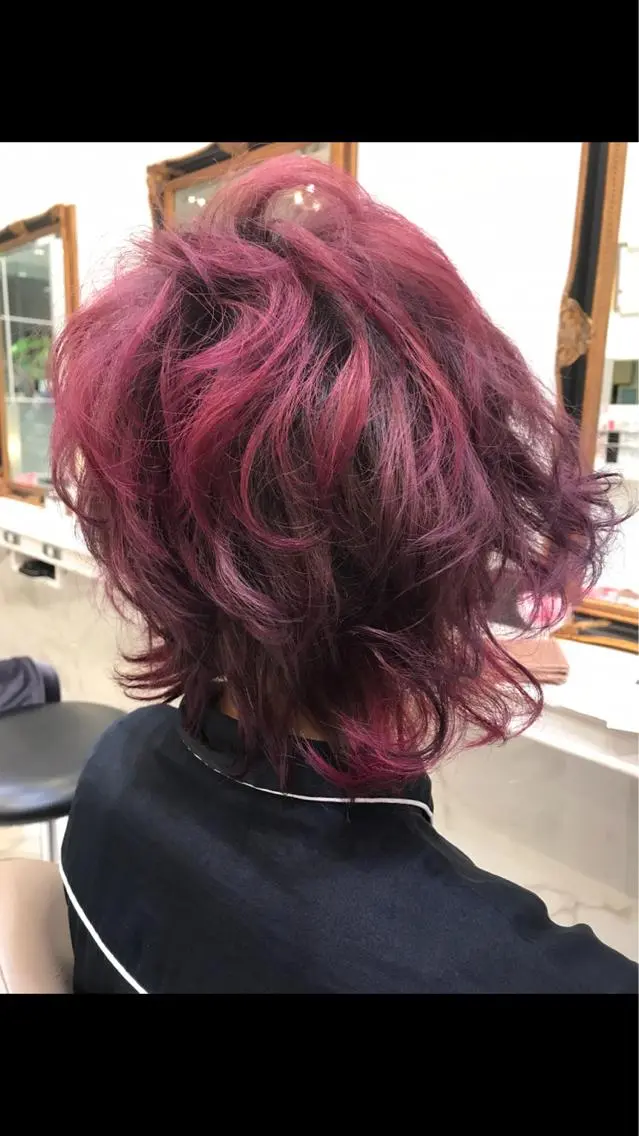 ショート カラー パーマ ピンクカラー ショート、ボブ/ 川鍋薫のヘアスタイル