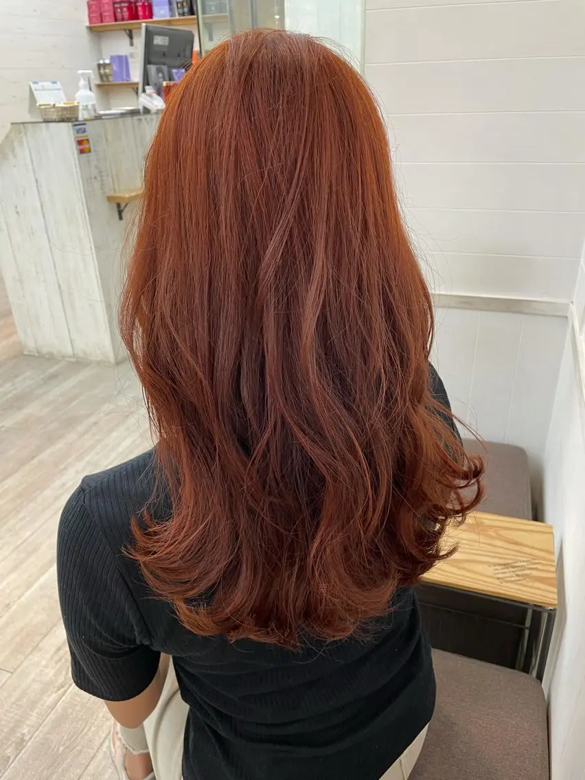 ロング カラー ヘアアレンジ ダブルカラー オレンジ 前髪顔周り✂️店長 ❤️アマミヤ❤️のヘアスタイル