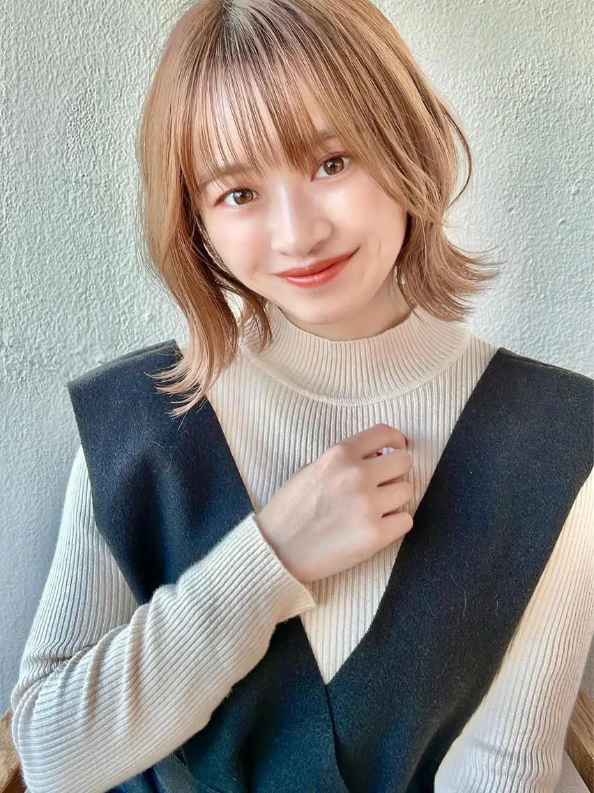 ミディアム 切りっぱなしボブ ボブ くびれヘア タンバルモリ 韓国風ヘア 市原 大翼のヘアスタイル