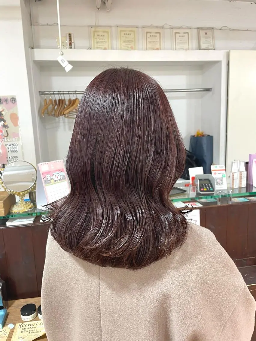 セミロング カラー ピンクカラー ピンクパープル パープルカラー 🦋透明感 艶カラー Rie🦋のヘアスタイル