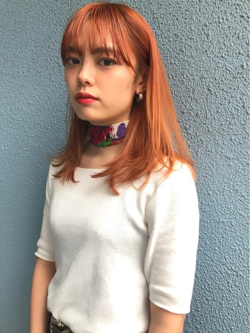 ロング カラー ベージュカラー ブリーチ ケアブリーチ オレンジ オレンジベージュ Pia ツボイ ケイタのヘアスタイル
