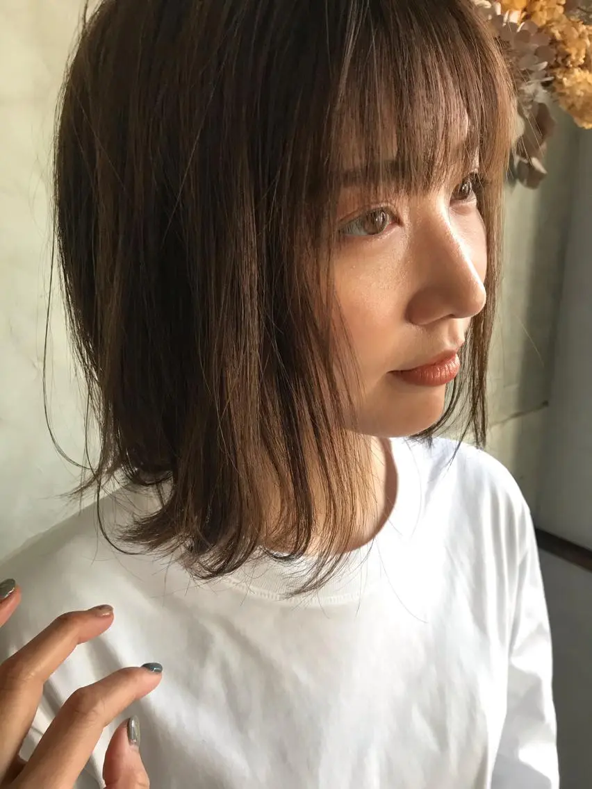 ミディアム カット ヘアカラー 縮毛矯正 トリートメント ayane⭐️ボブ・ ショート・パーマのヘアスタイル