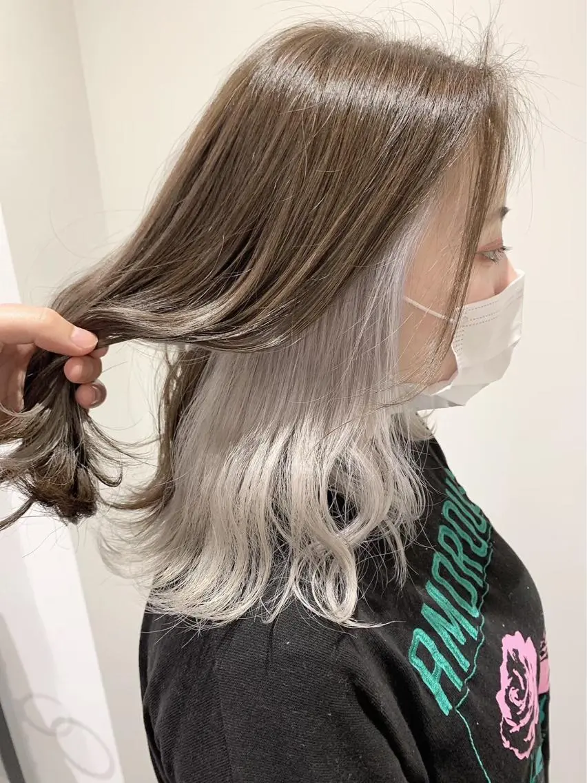セミロング カラー ヘアアレンジ ブリーチ 髪質改善/ ツヤ髪カラー/高井のヘアスタイル