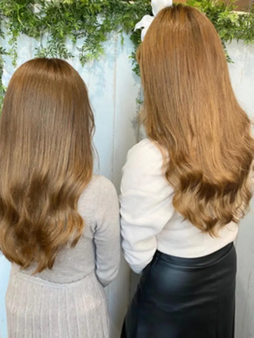 ロング カラー パーマ ヘアアレンジ 大阪レミーエクステ チビ編み込みのヘアスタイル
