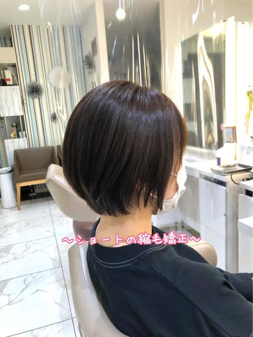 ショート パーマ ショートヘア 縮毛矯正 安井 昴 💫ブリーチ縮毛矯正のヘアスタイル