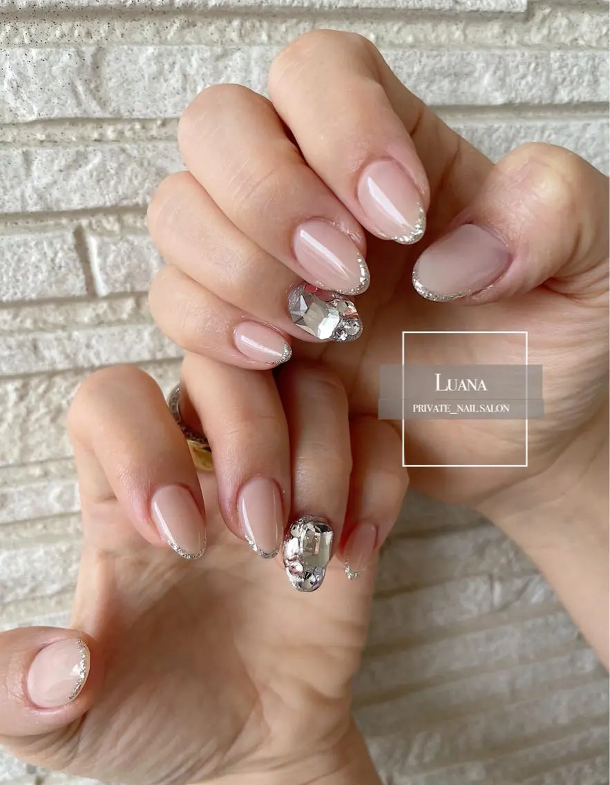 ネイル アートネイル フレンチネイル ラメ(グリッター) ストーンネイル Nail Salon Luanaのネイルデザイン