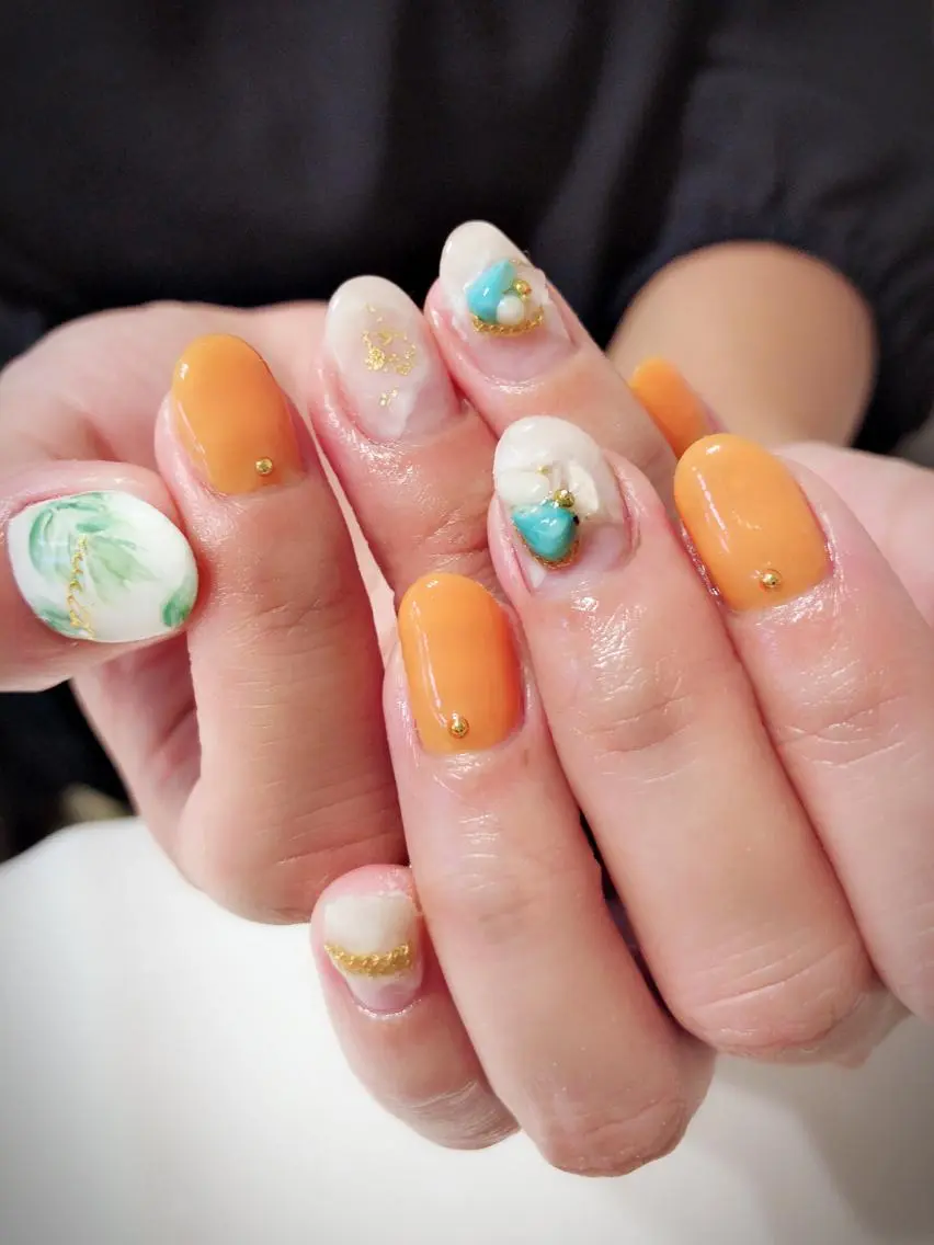 ネイル オレンジ ハンドネイル * haruのネイルデザイン