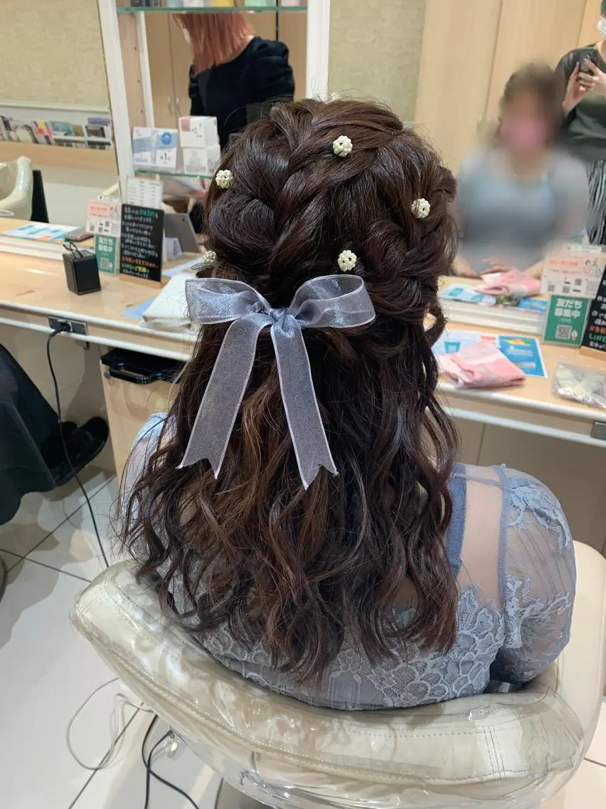 ロング ヘアアレンジ ハーフアップ 結婚式・ブライダル ヘアセット 宮永 璃沙のヘアスタイル