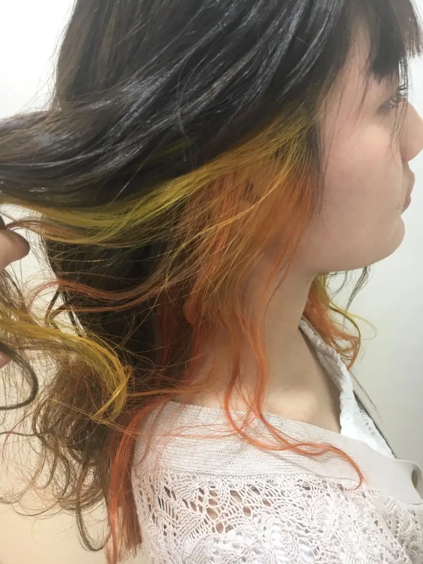 ロング カラー オレンジ イエローカラー ヘアカラー 永井 大希のヘアスタイル