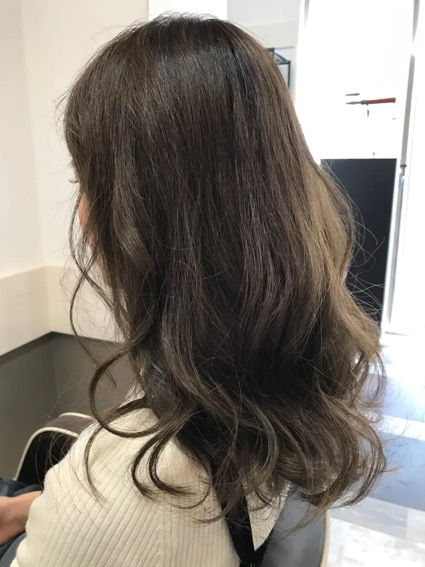 セミロング カラー ブリーチ グレージュ ブリーチなしカラー GiseL天神カラー 髪質改善/ブリーチのヘアスタイル