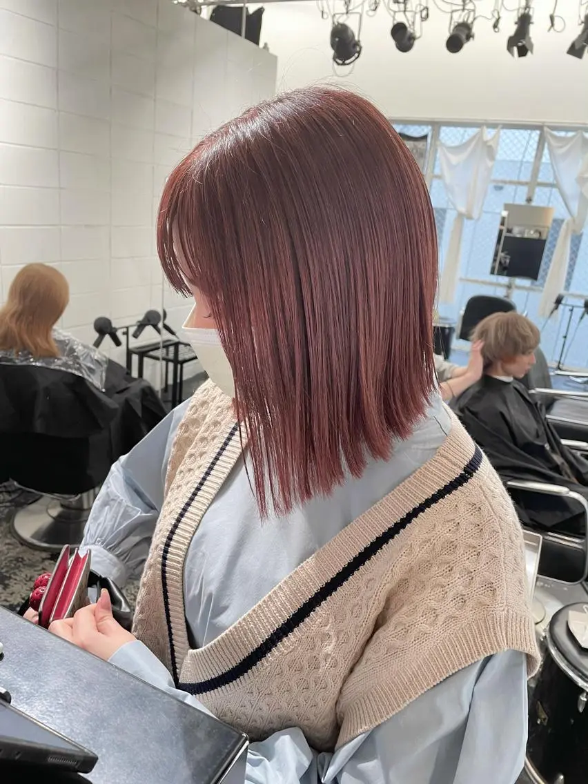 ミディアム カラー ヘアアレンジ ブリーチ ピンクカラー カット ヘアカラー トリートメント 艶ハイトーン/ヘア アレンジAYAKAのヘアスタイル