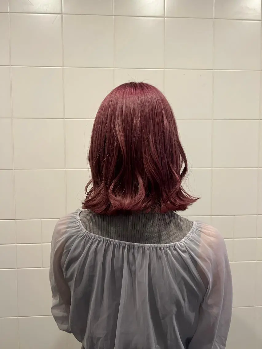 ミディアム カラー ピンクカラー honen RUKAのヘアスタイル