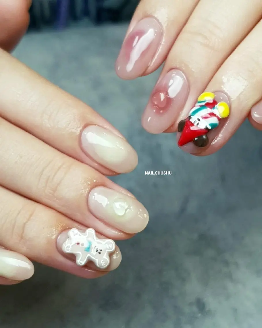 ネイル 持ち込み ニュアンスネイル シンプルネイル 冬ネイル 3dパーツ/流行り 👧shushu❤️のネイルデザイン