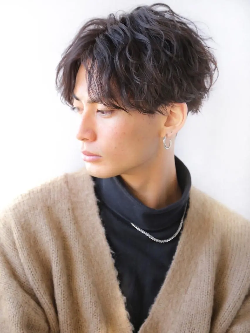 ショート パーマ メンズ カット パーマ ✨ブリーチなし透明感 池袋　水野のヘアスタイル