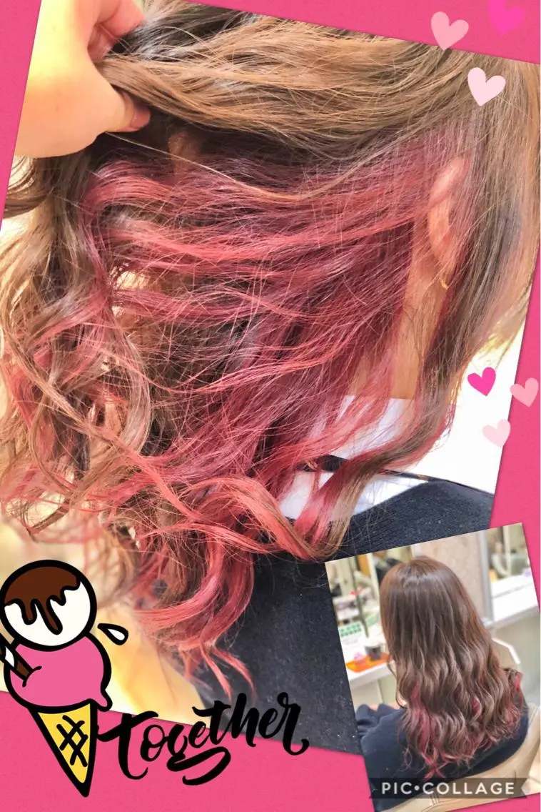 ロング カラー ブリーチ ケアブリーチ イルミナカラー インナーカラー ピンクカラー ヘアカラー トリートメント ヘアセット 永島 桜のヘアスタイル