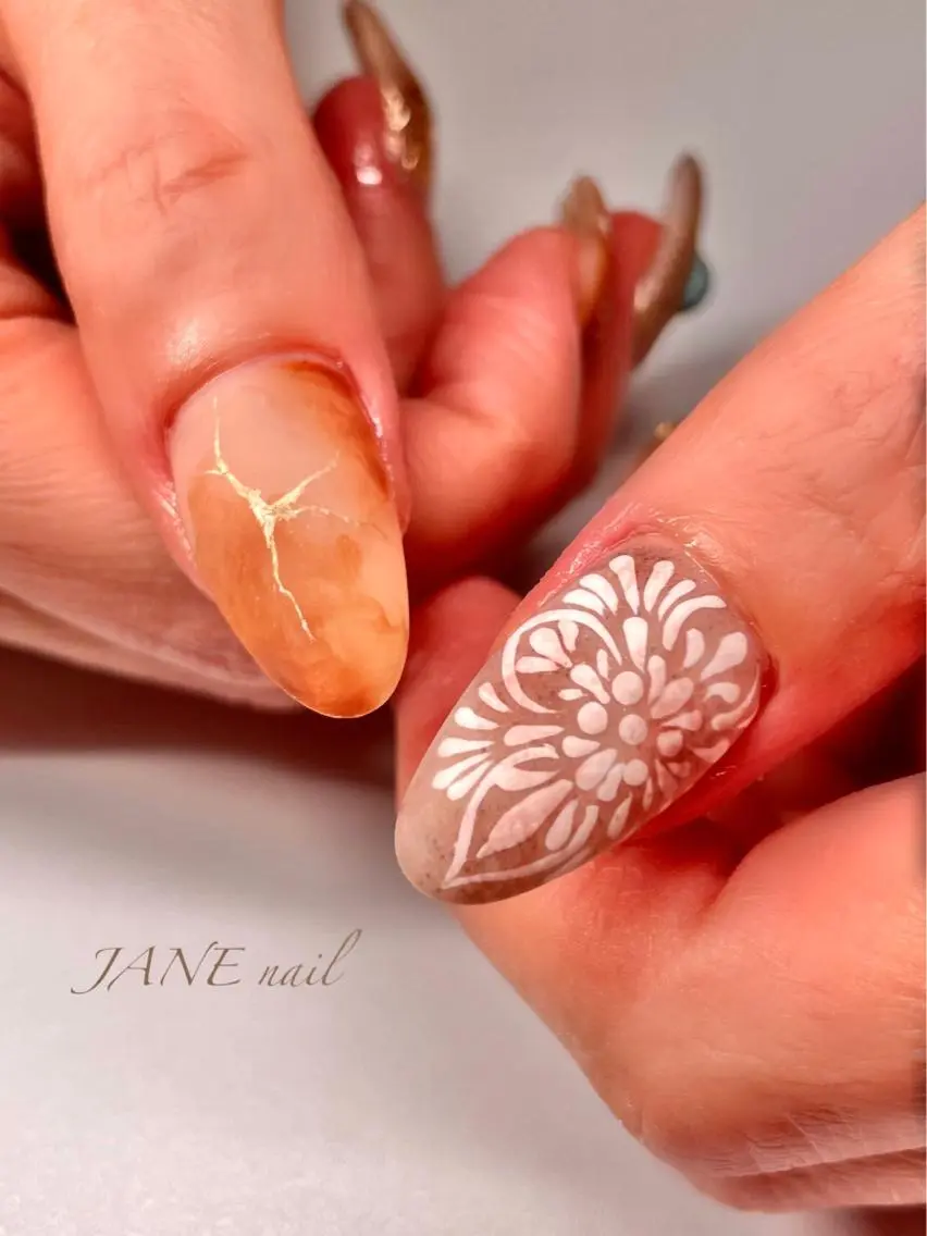 ネイル ブラウン フットネイル バレンタイン 冬ネイル ハンドネイル Nail Salon JANEのネイルデザイン