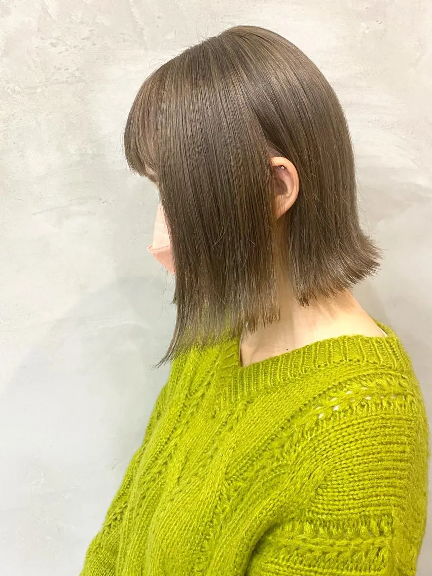 ミディアム カラー グレージュ ミルクティーグレージュ ボブ カット ヘアカラー トリートメント 🫧透明感カラー🫧 OIKAWAのヘアスタイル