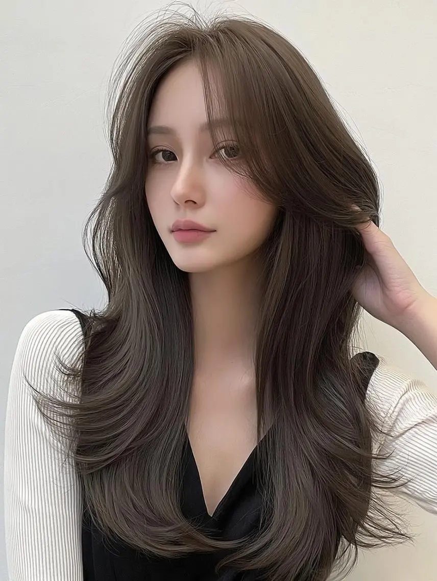 ミディアム 顔周りカット 髪質改善 韓国風ヘア レイヤーカット カット ヘアカラー FOCUS JAPAN3のヘアスタイル