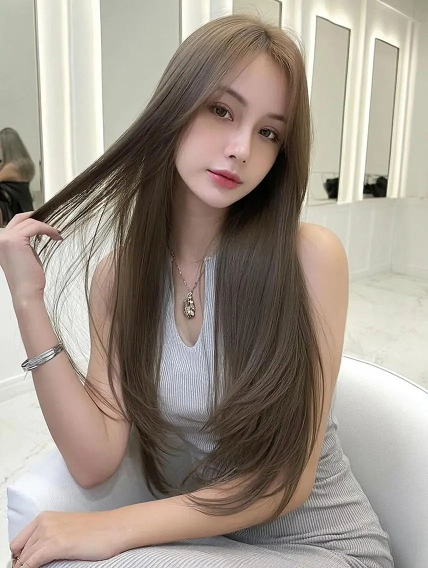 セミロング 顔周りカット 髪質改善 韓国風ヘア レイヤーカット カット 縮毛矯正 FOCUS JAPAN4のヘアスタイル