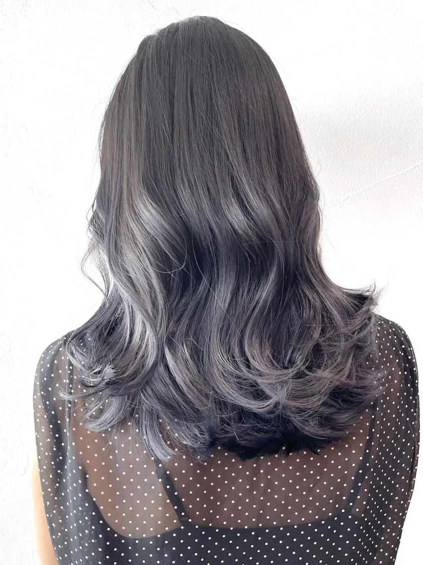 セミロング カラー パーマ ヘアアレンジ ダークグレー ダークグレージュ グレージュ ITbyALBUM 中野店のヘアスタイル