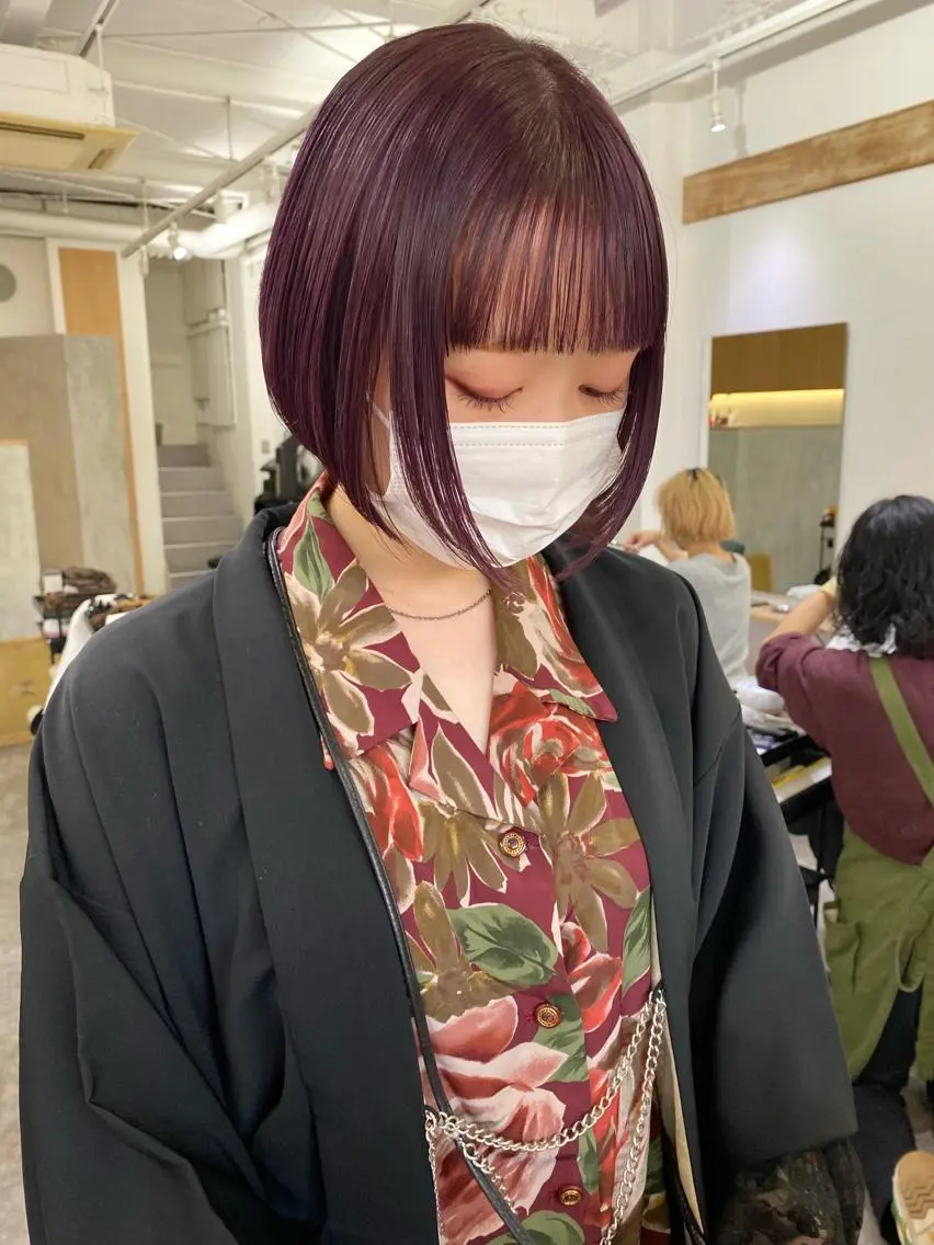 ショート 切りっぱなしボブ ボブ カット ヘアカラー トリートメント 森貴裕/ベージュ/ パーマ/オリーブのヘアスタイル