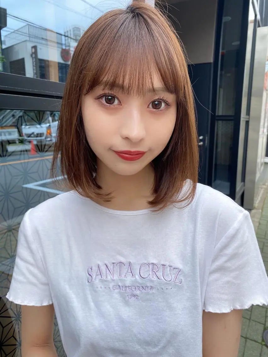 ミディアム カラー ベージュカラー ボブ カット ヘアカラー トリートメント ツヤ髪になりたい方へ 🩷柴田知亜希のヘアスタイル