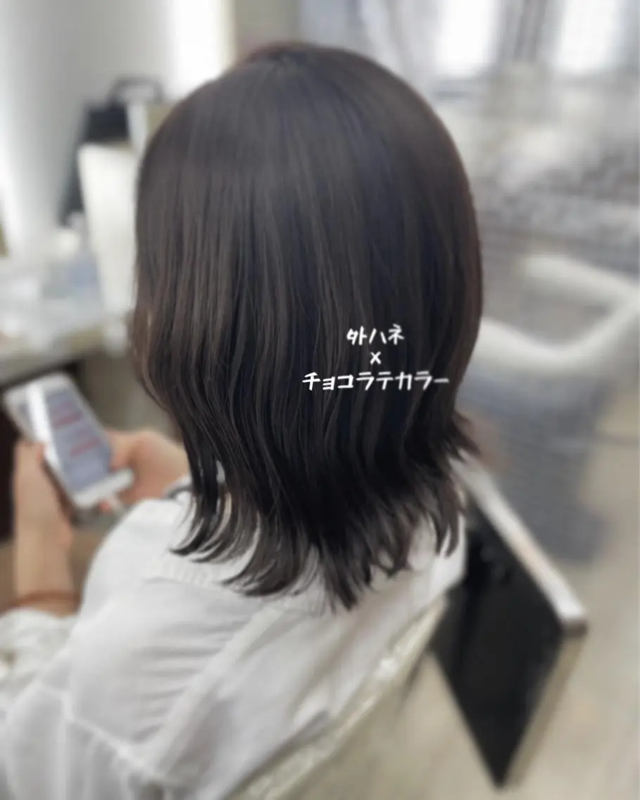 ミディアム カラー ハイライトカラー ハイライト 外ハネヘア いけがみ ゆかなのヘアスタイル