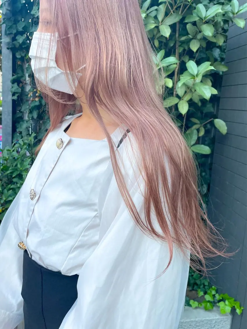ロング カラー ヘアアレンジ ベージュカラー ピンクカラー ピンクベージュ カット ヘアカラー La.miu 八王子のヘアスタイル