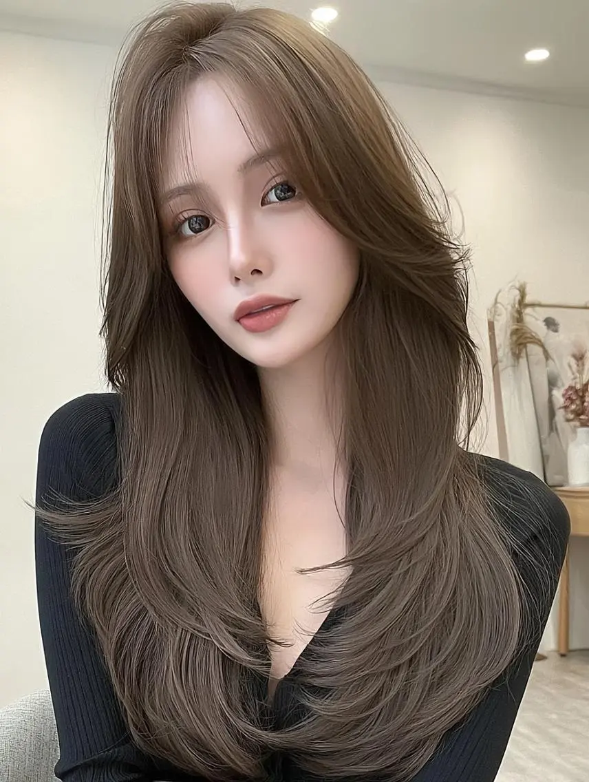セミロング 顔周りカット 髪質改善 韓国風ヘア レイヤーカット カット ヘアカラー FOCUS JAPAN4のヘアスタイル
