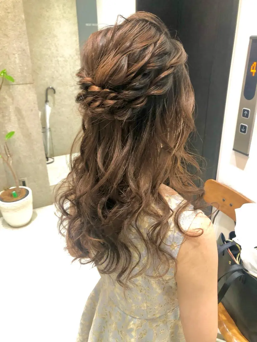 ロング ヘアアレンジ ハーフアップ ポニーテール 結婚式・ブライダル ヨシンモリ ヘアセット 🌈外国風ハイライト こうたろうのヘアスタイル