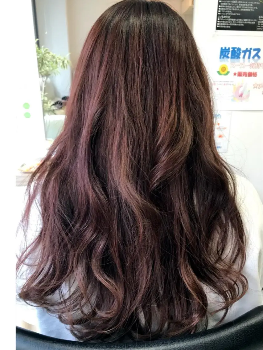 ロング カラー ブリーチ ブリーチなしカラー ピンクカラー バイオレットカラー バイオレットピンク カット ヘアカラー トリートメント 長谷川 誠志のヘアスタイル