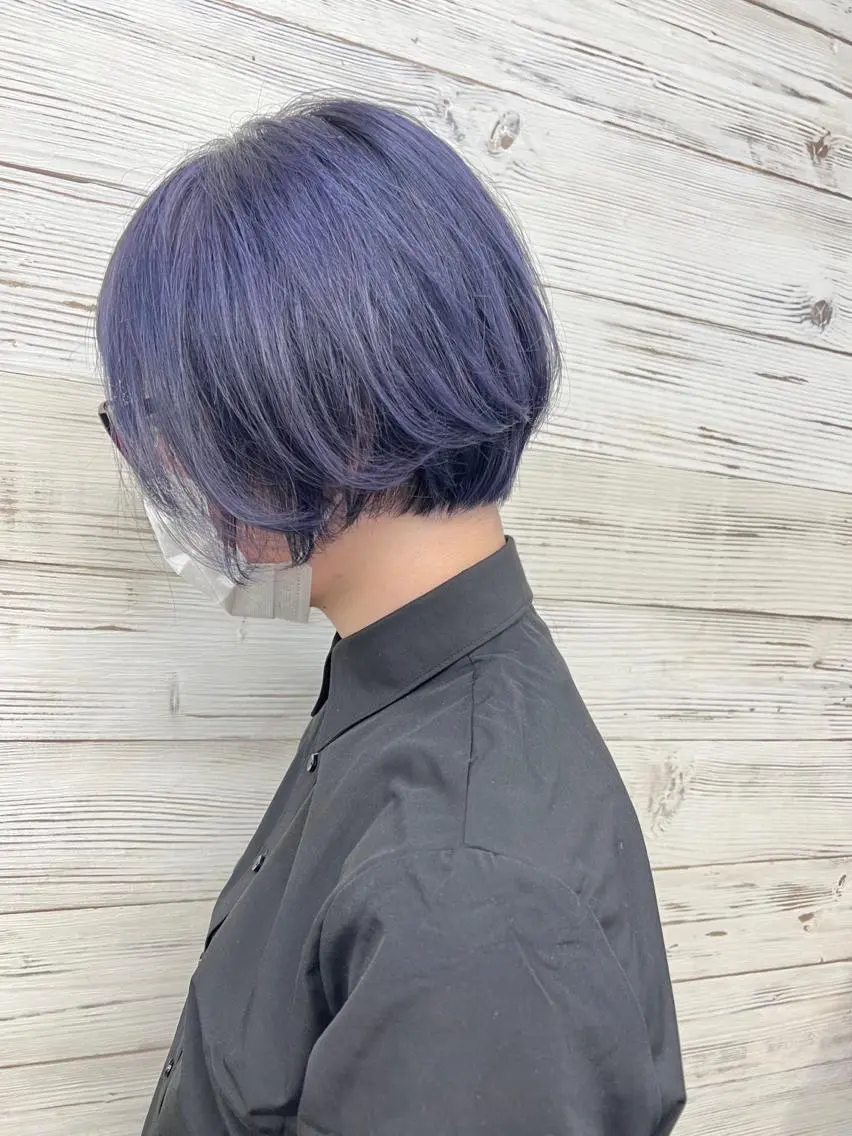 ショート カラー ヘアアレンジ 黒髪 ブリーチ ブルーカラー ブルーブラック ネイビーカラー ヘアカラー トリートメント 枝毛カット&髪質改善 満足NO.1岡しゃんのヘアスタイル