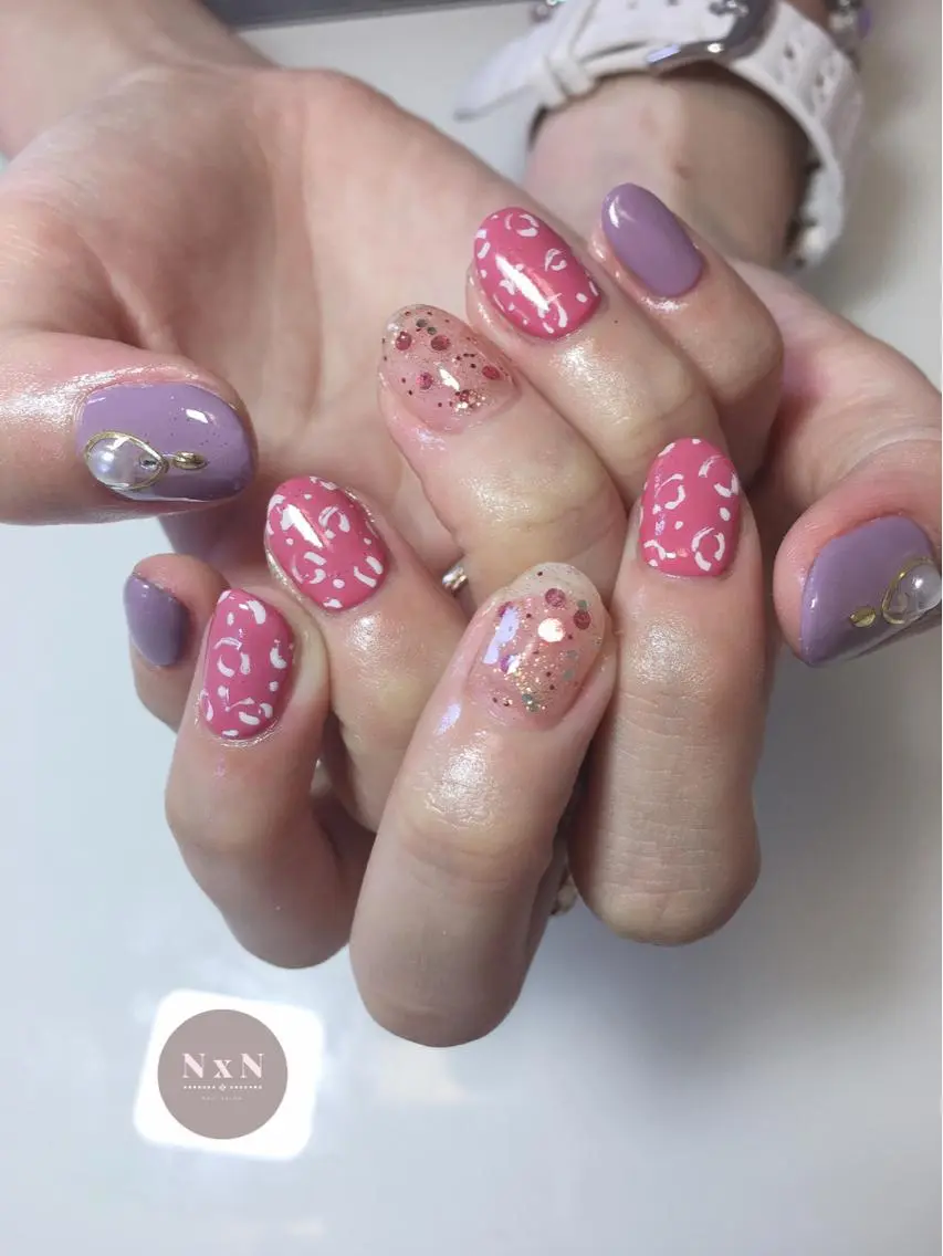 ネイル アニマル柄 ジェルネイル ピンク ぷっくりネイル nail salon N×Nのネイルデザイン