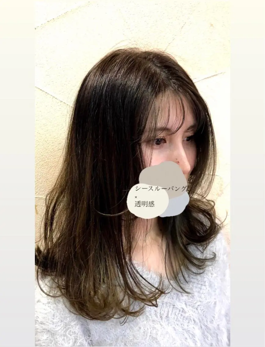 セミロング カラー 透明感カラー シースルーバング カット ヘアカラー トリートメント 田中 真理のヘアスタイル