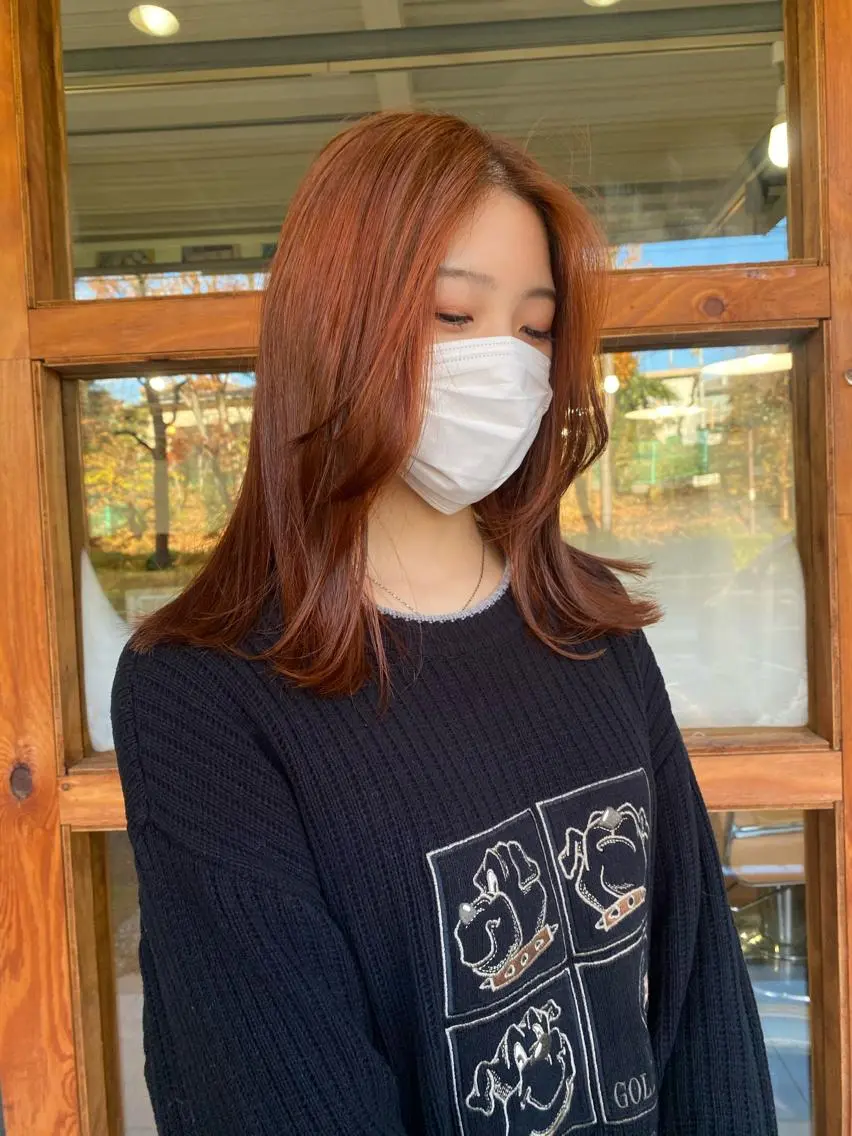 セミロング カラー ブリーチ ダブルカラー ブリーチなしカラー オレンジ なぎ🌿.∘[ボブ, ニュアンスカラー]のヘアスタイル