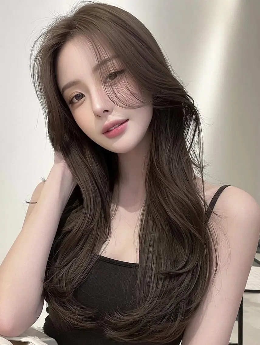 ミディアム 顔周りカット 髪質改善 韓国風ヘア レイヤーカット カット ヘアカラー FOCUS JAPAN3のヘアスタイル