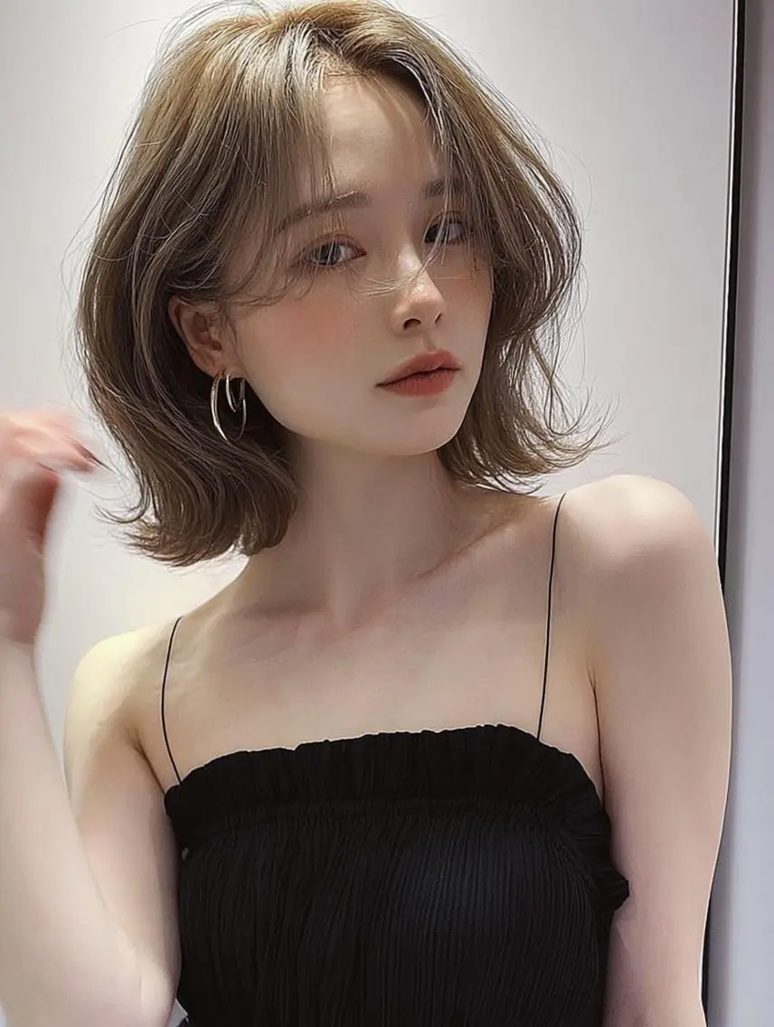 ミディアム 顔周りカット 髪質改善 韓国風ヘア レイヤーカット カット ヘアカラー FOCUS JAPAN2のヘアスタイル