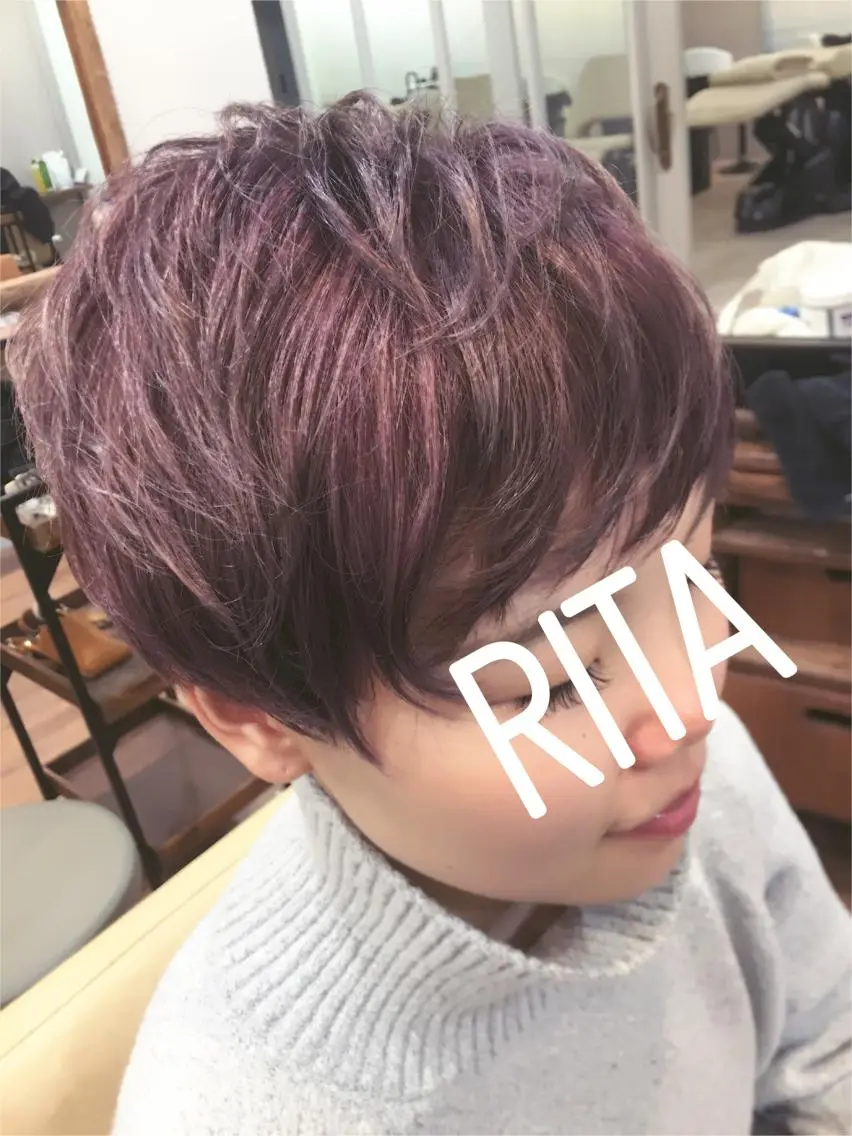 ショート カラー パープルカラー ひろせ かなのヘアスタイル