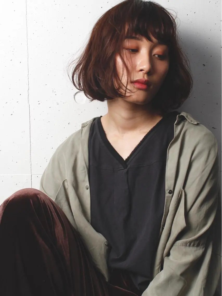 ミディアム カラー パーマ ヘアアレンジ ボブ 似合わせカット 酒井 麻里のヘアスタイル