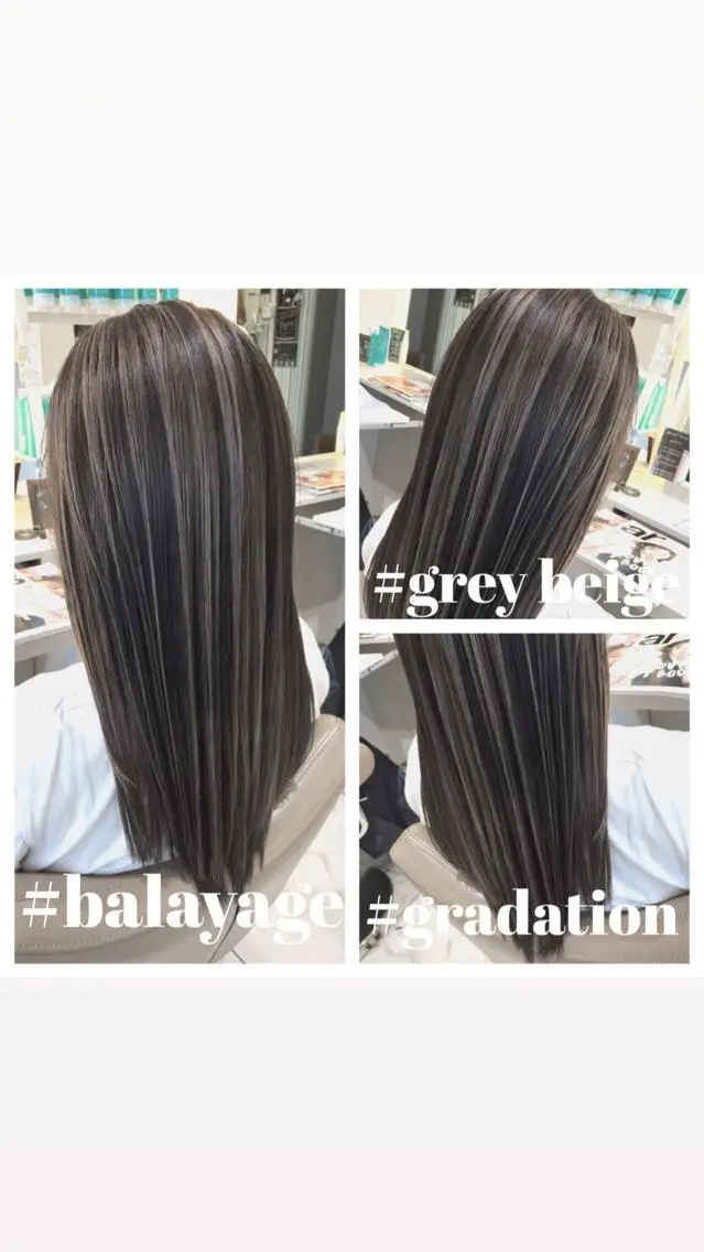 ロング カラー バレイヤージュ グレージュ 髪質改善 レイヤーカット カット ヘアカラー トリートメント 山崎俊輔/髪質改善 /バレイヤージュのヘアスタイル