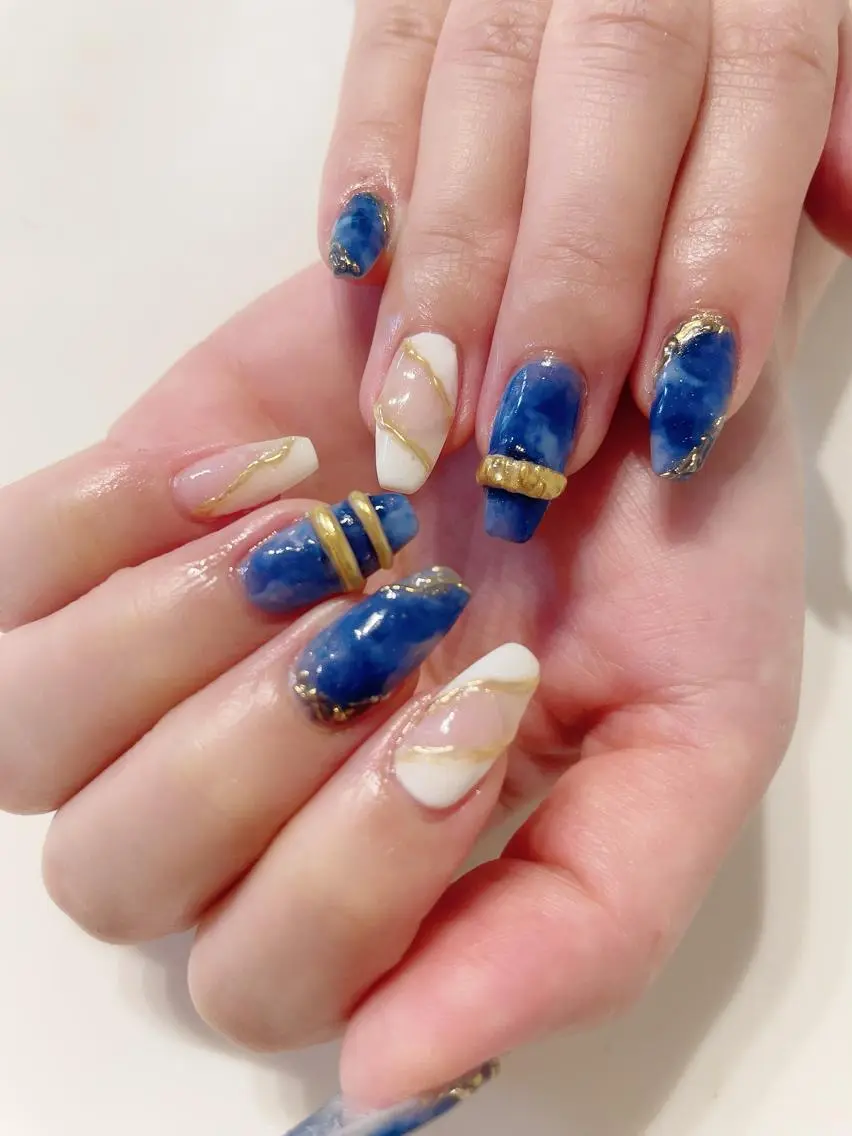 ネイル ブルー ホワイト ハンドネイル * haruのネイルデザイン
