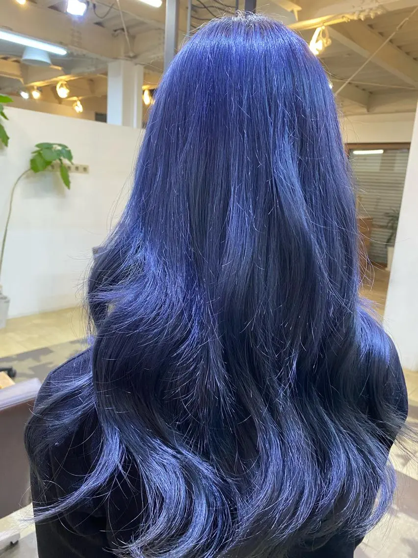 ロング カラー ブリーチ ブルーカラー ネイビーカラー 韓国風ヘア BRAS ナカガワのヘアスタイル